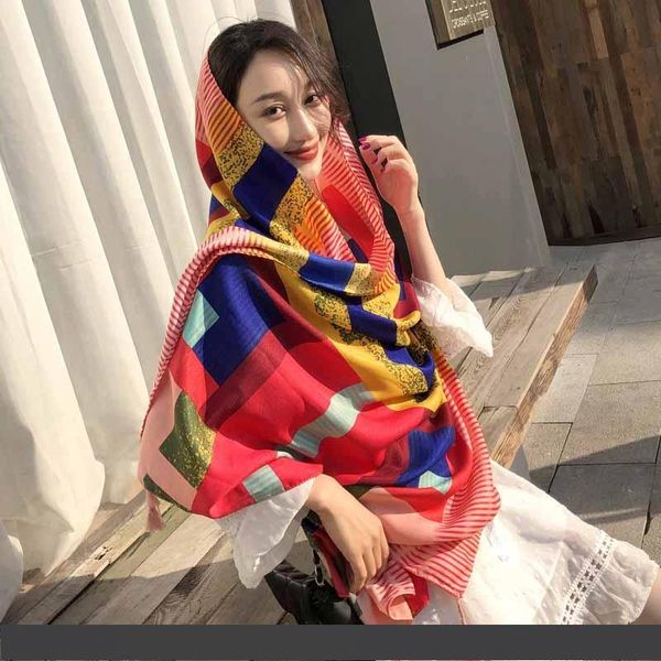 

summer cotton and linen national wind travel silk scarf holiday sunscreen air conditioning large shawl female beach towel, Blue;gray