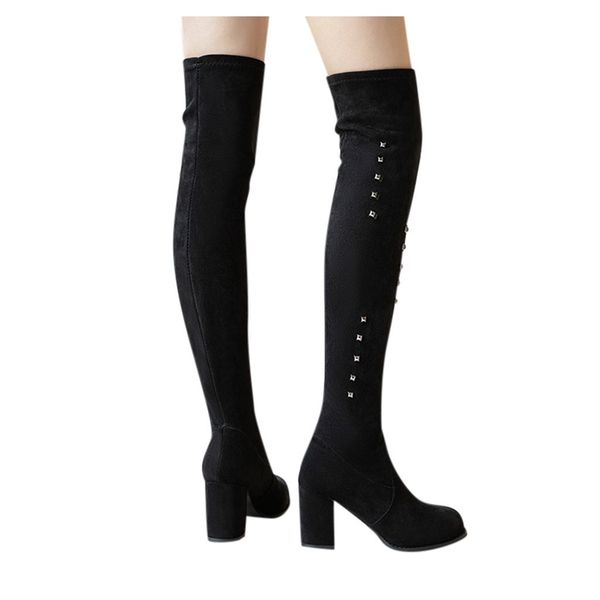 

women's ladies fashion solid crystal over the knee long boots casual shoes, Black