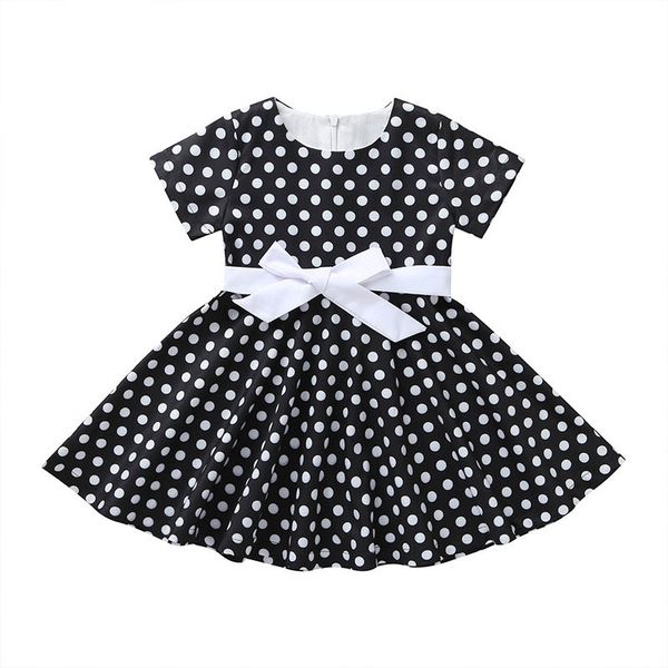 

children summer casual baby girls polka dot print tutu bow waist dress kids toddler pageant sundress 2-8y toddler girl clothes, Red;yellow