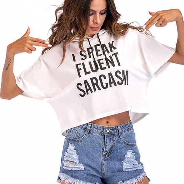 

письмо печати короткие тройники с капюшоном хип-хоп мода футболки повседневная уличная прохладный свободные футболки vetement femme #30, White