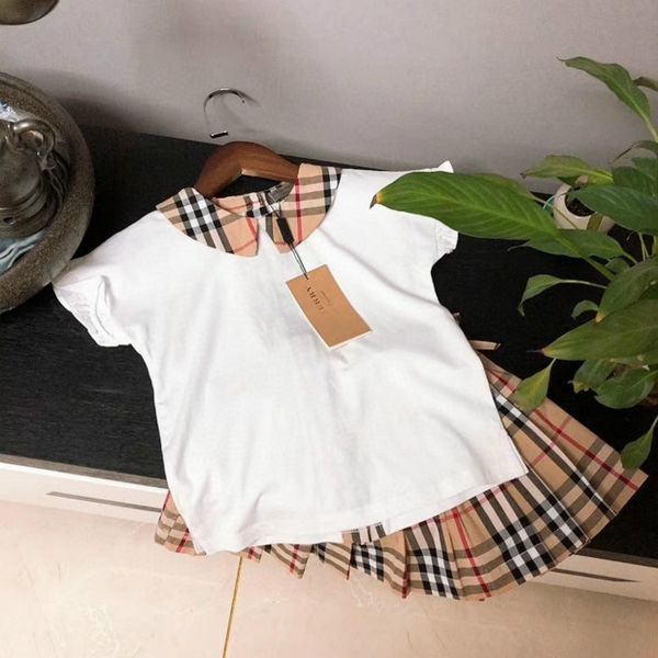 

2020 children deisnger clothing suits girls summer luxury two piece sets 2020 kids girl fashion t-shirts + skirts dress sets, White