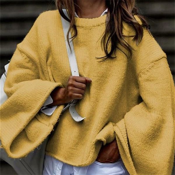 

plus size loose flare sleeve knitting winter sweater o-neck women elegant autumn pullover 2019 soft pull knit jumper, White;black