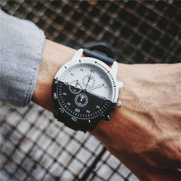 

men tide sport watches three needles big dial water resistant quartz clock chronograph stainless steel watch 2019 men gift, Slivery;brown