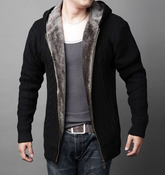 

men's sweaters winter warm knitting cardigan sweater coat cultivate one's morality even cap cashmere, White;black