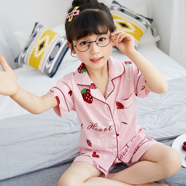 

kids pajamas 2020 summer girls boys sleepwear nightwear baby infant clothes animal cartoon pajama sets cotton children's pyjamas, White