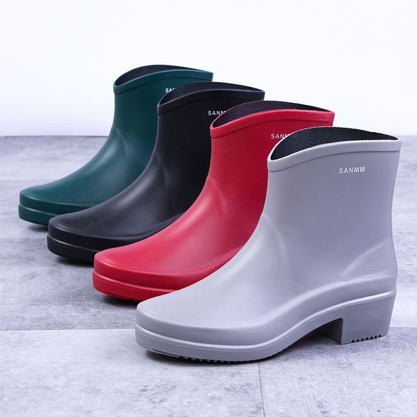 

new woman rain boots ankle boot for woman waterproof solid color shoes spring autumn rain boots non-slip female casual shoe 98, Black