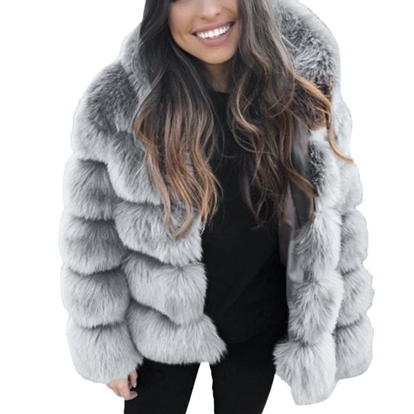 

plus size winter jacket coat women fashion 2018 ukraine luxury faux fur hooded woman jackets parka womens and blouses, Black