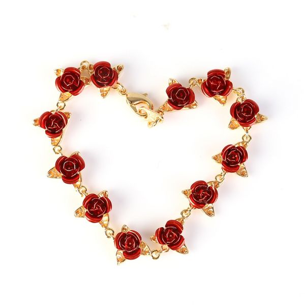 

red rose bracelet flowers wrist chain charm valentine's day gift for women wedding party bridesmaid bracelet wedding party gifts