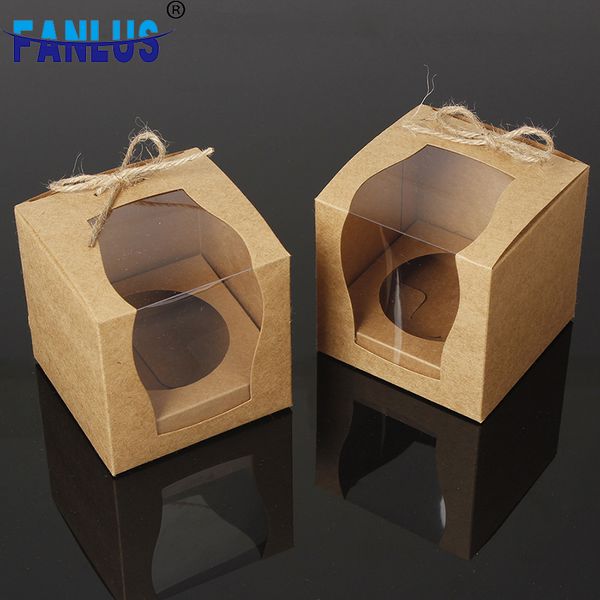 

12pcs/lot brown kraft paper cupcake box cake box with window wedding party favor cake packaging