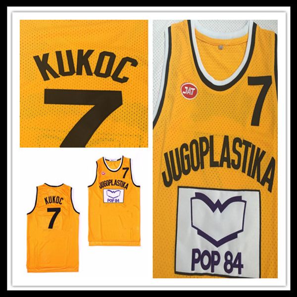 Camisa masculina barata 7 Toni Kukoc Jugoplastika Split The movie Basketball Jerseys Stitched Team Yellow Mix Order Size S-XXL