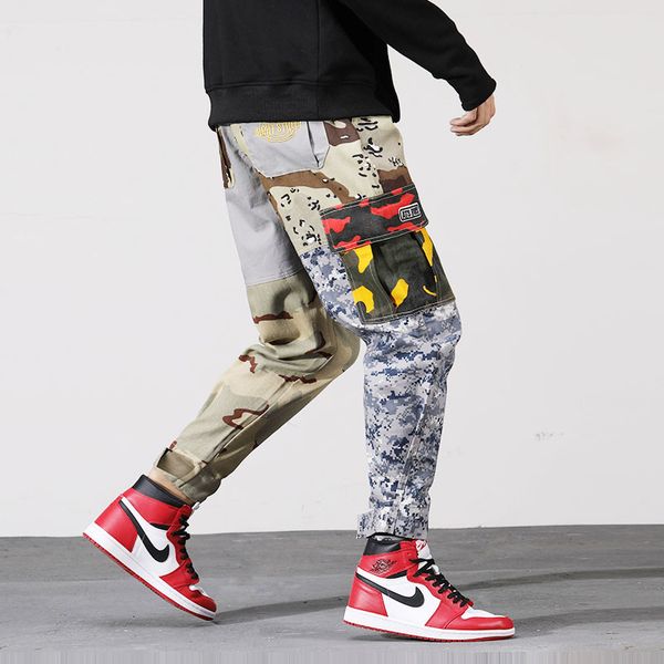 

camo cargo pants 2019 mens fashion baggy tactical trouser hip hop casual cotton multi pockets camouflage pants, Black