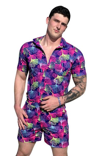 

мужские комбинезон лето печати с коротким рукавом мужские костюмы fashiontracksuits бич комбинезоны slim fit мужская летняя одежда, Gray