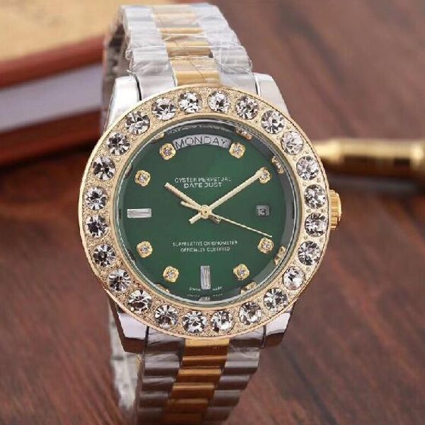 

Top Brand Men Business Watch Luxury Алмазный кварцевые часы золото серебро из нержавеющей полосы