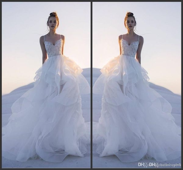 

a line v neck organza beach wedding dresses crystal beading bling vestito da sposa country wedding dress bridal gowns 2019, White