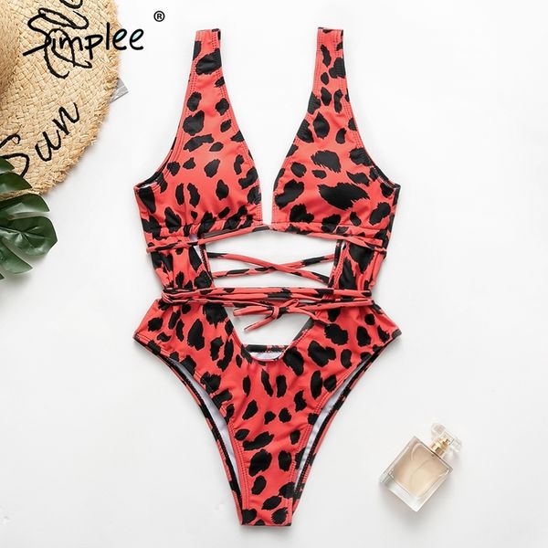 

simplee leopard print bikini push up swimsuit one piece high cut plus size swimwear 2019 hollow out bathing suit women new, White;black
