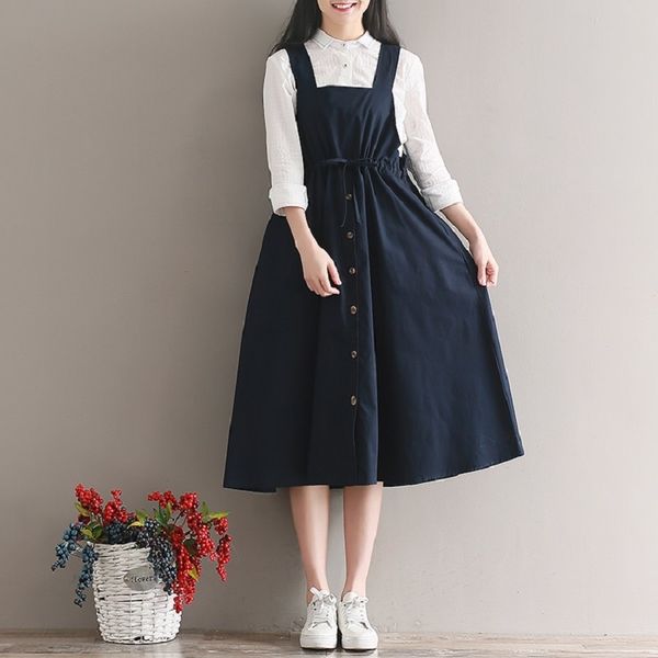 

summer dress womens clothing 2019 spring summer women sleeveless vintage dress navy blue cotton linen casual loose vestidos dress 2xl, Black;gray