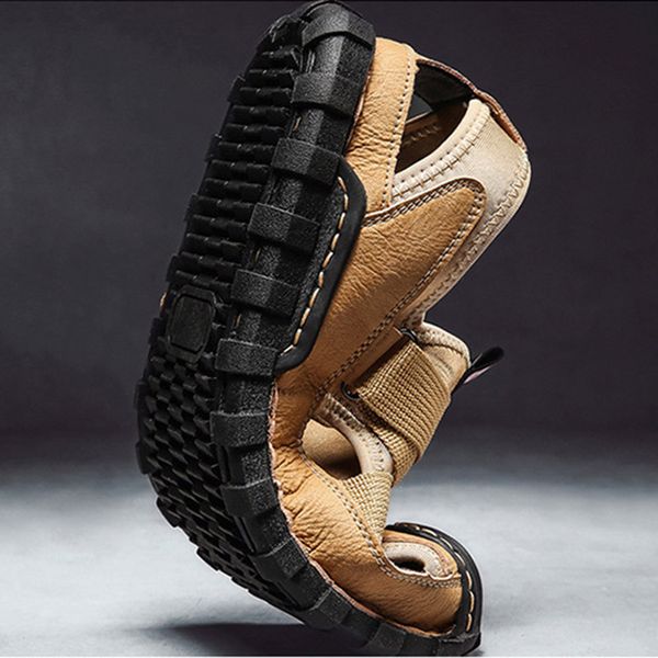 

men's casual sandals leather men's sandals 2020 new fashion summer shoes mens outdoor breathable for men, Black