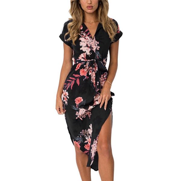 

plus size dress woman clothing women floral v neck print fashion boho vintage bandage bodycon party dress vestidos plus size s 3xl, Black;gray