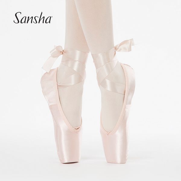 

sansha ballet pointe shoes "whisper" quiet toe strength shank girls women training dance shoes with ribbon gel toe pad 2022sp