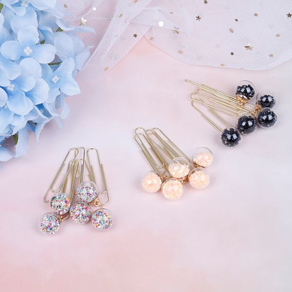 

5pcs box glass ball paper clips de papel notes diy bookmark metal binder clips fish notes letter paper