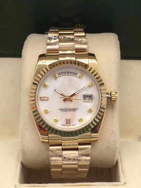 

wholesale watch day date automatic mechanical movement watch men's 40mm stainless steel bracelet wristwatches, Slivery;brown