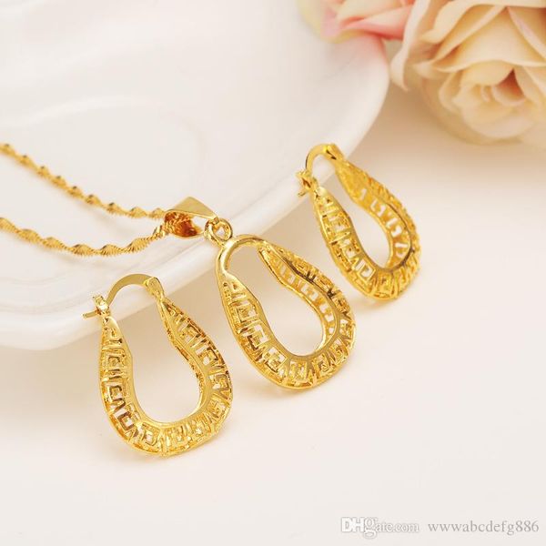 

ethiopian real 24k yellow solid fine gold gf filled set jewelry pendant chain earrings african bride wedding u bijoux, Silver