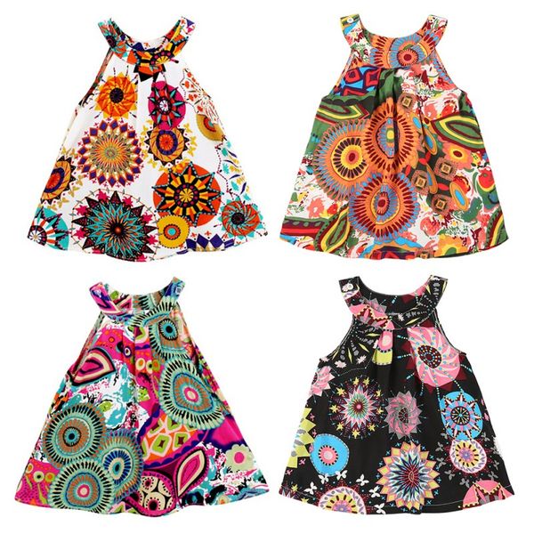 

6m-4t fashion kids clothes print vest girl baby clothing floral dress for baby infant outfit vestido bohemian dresses, Red;yellow