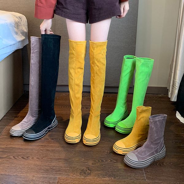 

flat heel women's winter high boots booties ladies lace up rock shoes woman luxury designer round toe low heels booties, Black