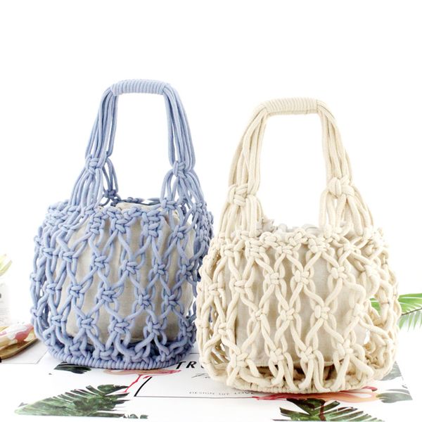 

new straw bag thick cotton woven bag portable cotton net casual handbag beach