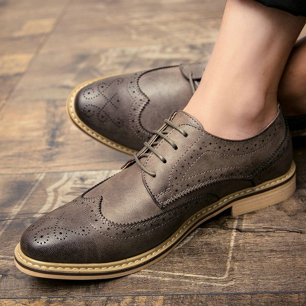 

new brogue shoes men breathable leather party shoes business dress pointed toe oxfords wedding 5fgh5, Black