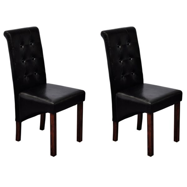 

2 pcs artificial leather wood black dining chair living room furniture