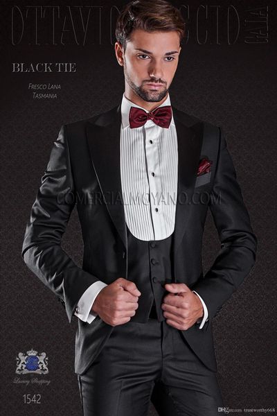 

new arrival one button groomsmen peak lapel groom tuxedos men suits wedding/prom man blazer ( jacket+pants+vest+tie) 207, Black;gray