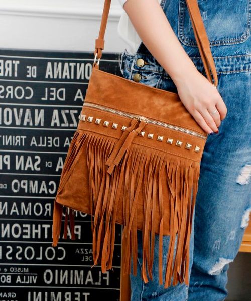 

женщины trending crossbody сумка кисточка suede fringe коммуникатор мягкой молния streetwear плечо сумочка знаменитость сумка
