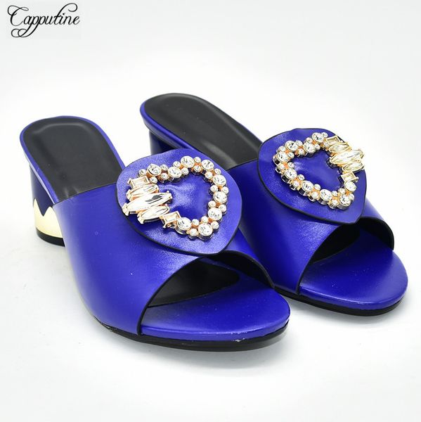 

royal blue slip-on shoes african women's high heel pumps with stones 88-4 heel height 7cm, Black
