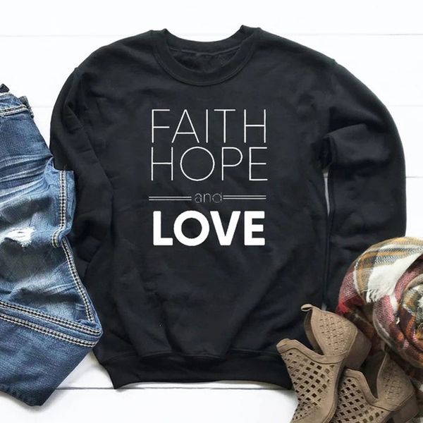 

faith hope and love sweatshirt casual autumn long sleeve religious christian pullover women jumper graphic cotton hoodies, Black