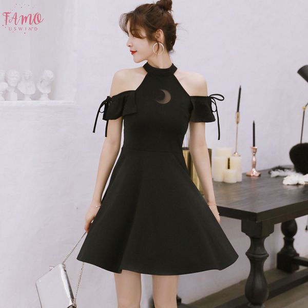 

женщины холтер черный готический платье лето сексуальная холодное плечо хотя мини платья 2020 милый япония девушка полые гот короткое платье, Black;gray