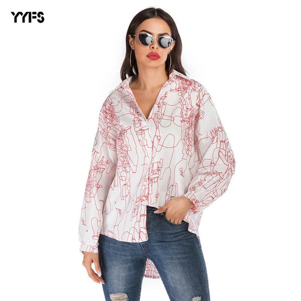 

женская дизайнерская рубашка свободная кнопка рубашка с длинным рукавом womenm7mx, White