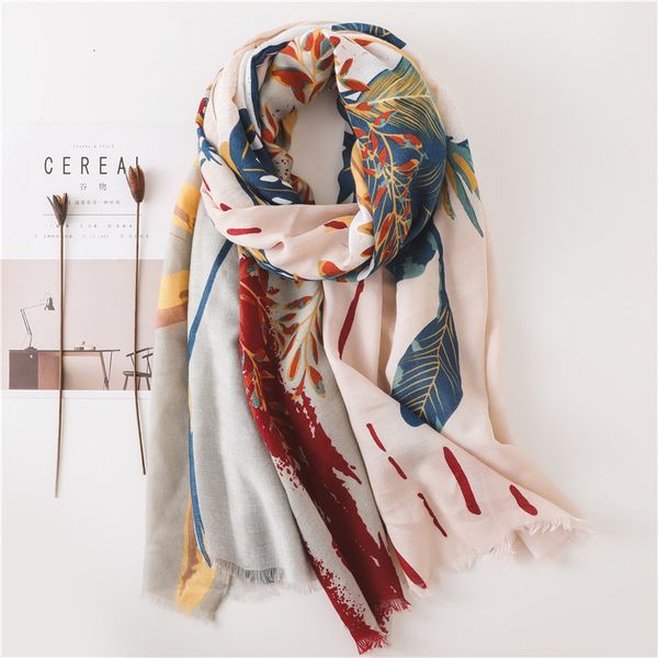 

other single cotton scarf botany flowers and plants pattern sunscreen will shawl silk scarf sandy beach a piece of cloth woman, Blue;gray