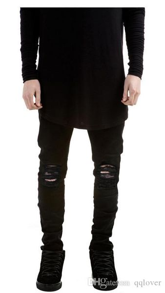

new fashion mens straight slim fit biker jeans pants hiphop trousers distressed skinny ripped destroyed denim jeans, Blue