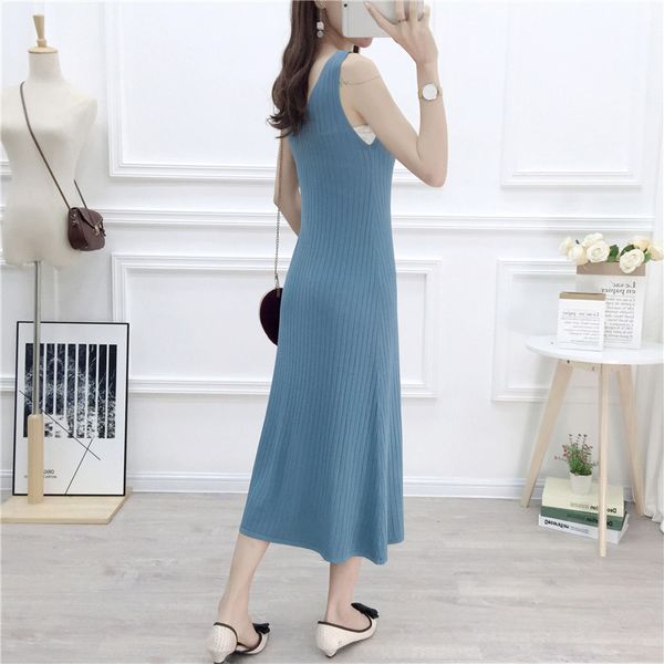 

women sleeveless v neck dress knitted sling dress female summer vestidos, Black;gray