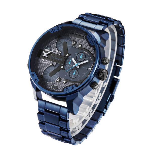 Cagarny 6820 Klassische Design Quarzuhr Männer Mode Herren Armbanduhren Blau Edelstahl Dual Times Relogio Masculino xfcs LY191226