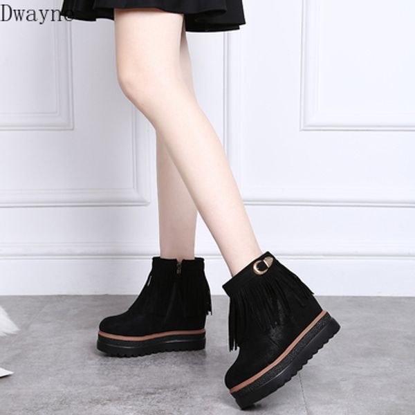 

сапоги с толстым дном женские 2020 новая кисточка плюс бархатные внутренние увеличенные матовые пинетки, Black