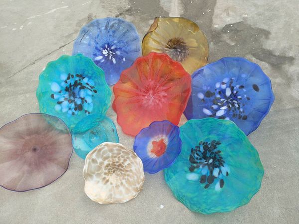 

elegant handmade blown murano glass wall plates flower design mouth blown glass wall lamps multi color hanging plates wall art