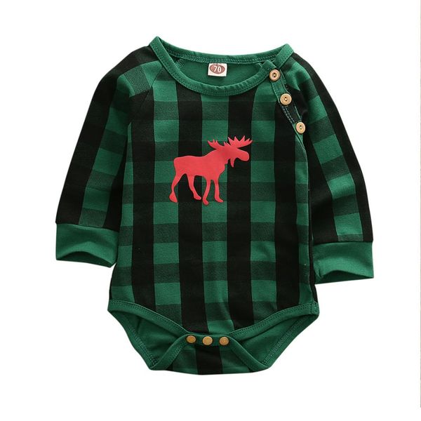 

newborn baby boy girl christmas clothes deer long sleeve bodysuit plaids jumpsuit outfits size 0-24m set, Blue