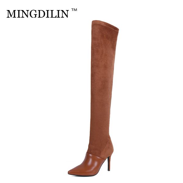 

mingdilin winter women's over the knee boots woman thigh high boots black brown pointed toe fashion knee high 2018