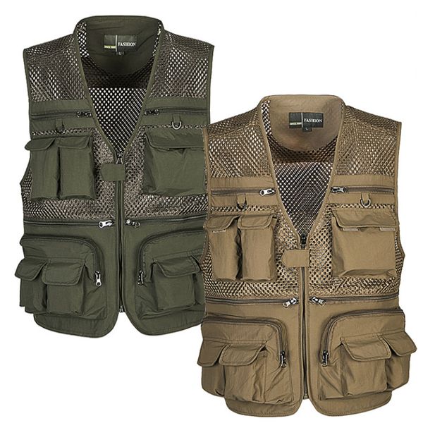 

summer outdoor men camping hunting fishing hiking vest amphibious multi pockets tactical vest quick dry mesh breathable clothes, Gray;blue