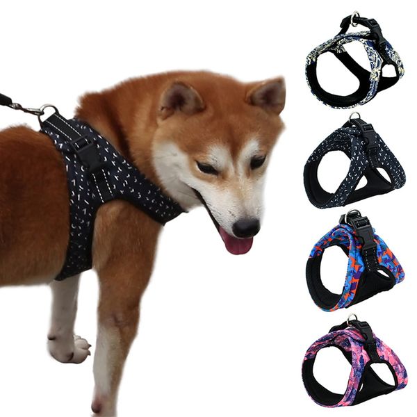 

dog collars & leashes pet harness for chihuahua pug small medium dogs printed puppy cat walking harnesses vest products