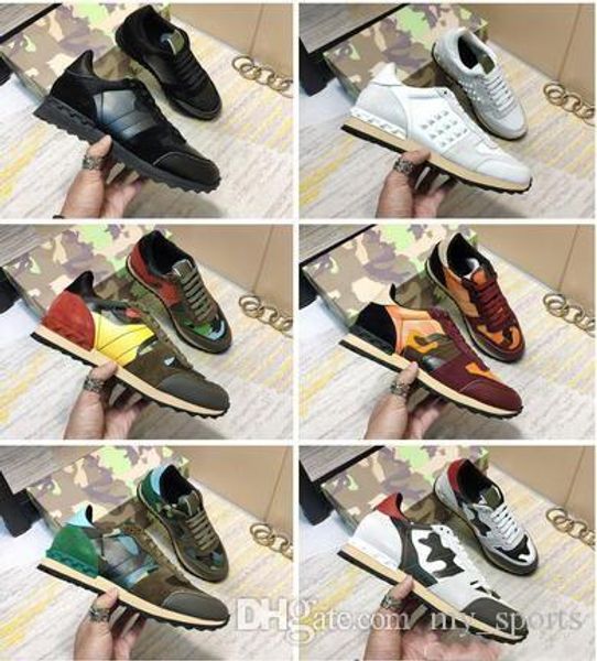 

2019 stud rivet camouflage sneakers men women leather flats brand designer trainers casual shoes, Black