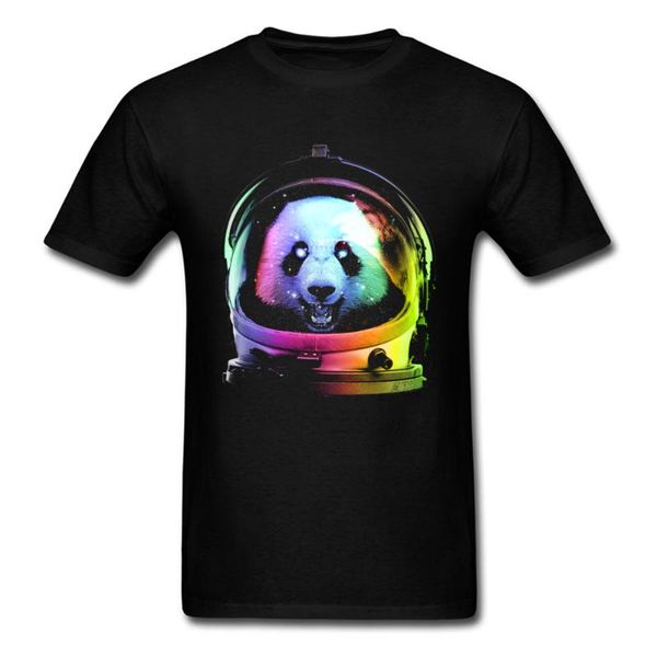 

happy astronaut panda 2018 colorful painted mens t shirts summer funny t-shirt men animal designer tee shirt hip hop, White;black