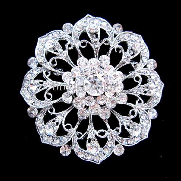 

silver color rhinestone crystal bridal and wedding boutique flowe brooch, Gray